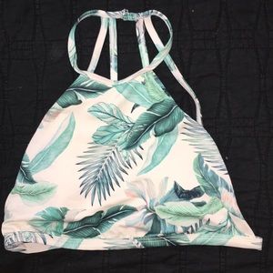 White halter bikini top with green leafs